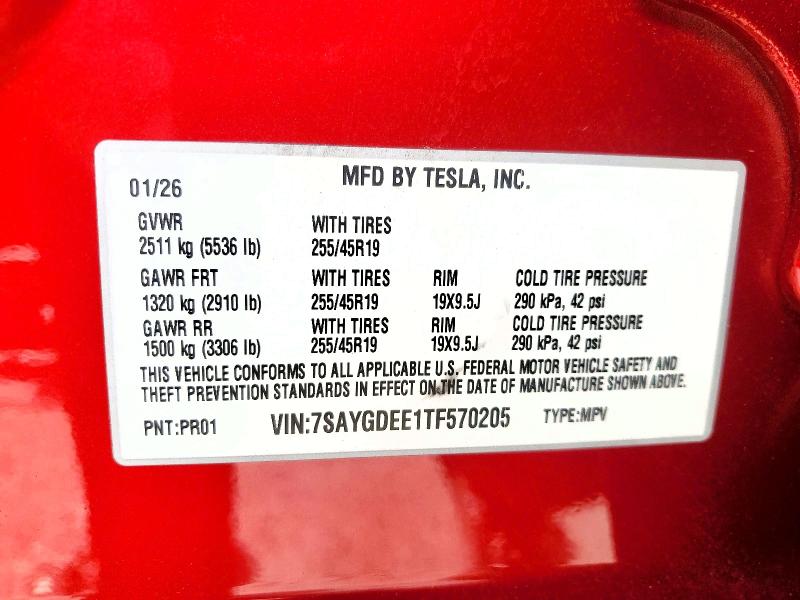 Aukcja sprzedaży 2026 Tesla Model Y, vin: 7SAYGDEE1TF570205, numer aukcji: 62008496