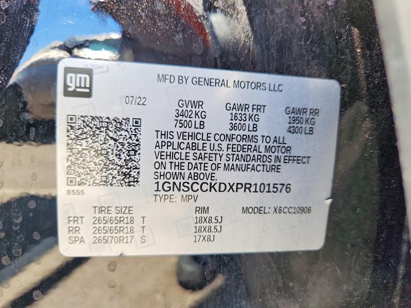 2023 Chevrolet Suburban მანქანა იყიდება აუქციონზე, vin: 1GNSCCKDXPR101576, აუქციონის ნომერი: 62291156
