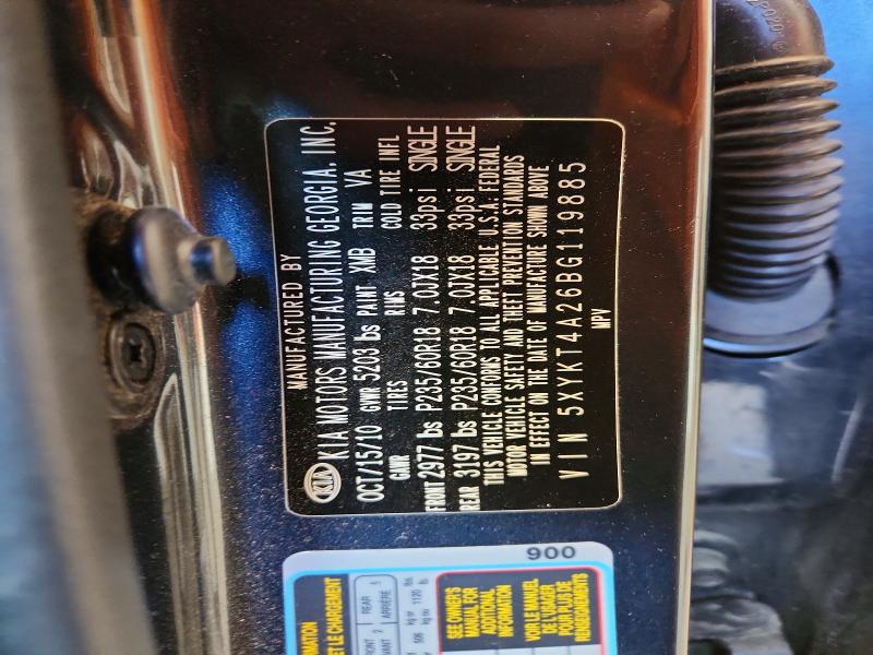 2011 Kia Sorento მანქანა იყიდება აუქციონზე, vin: 5XYKT4A26BG119885, აუქციონის ნომერი: 59716366
