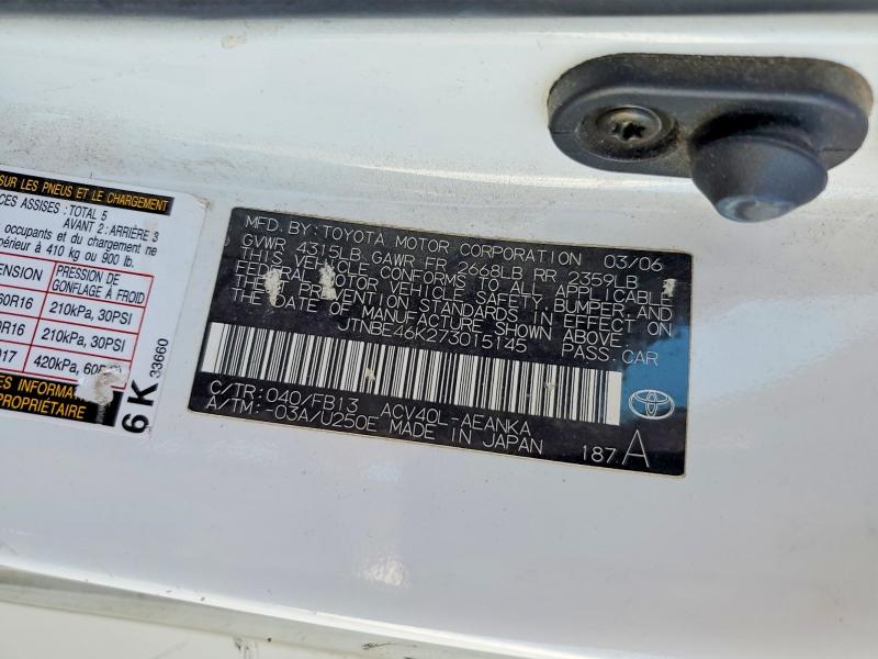Aukcja sprzedaży 2007 Toyota Camry, vin: JTNBE46K273015145, numer aukcji: 62783426