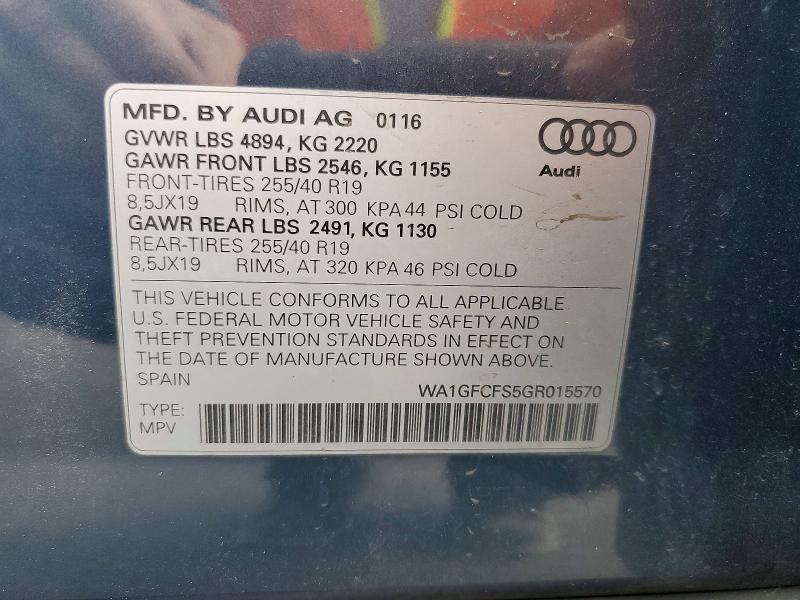 Aukcja sprzedaży 2016 Audi Q3, vin: WA1GFCFS5GR015570, numer aukcji: 59849236