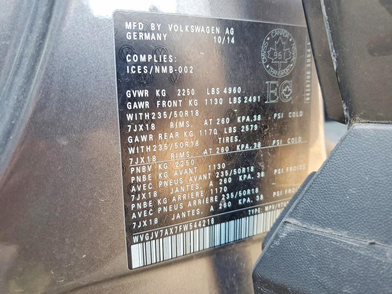 Aukcja sprzedaży 2015 Volkswagen Tiguan, vin: WVGJV7AX7FW544216, numer aukcji: 63240816