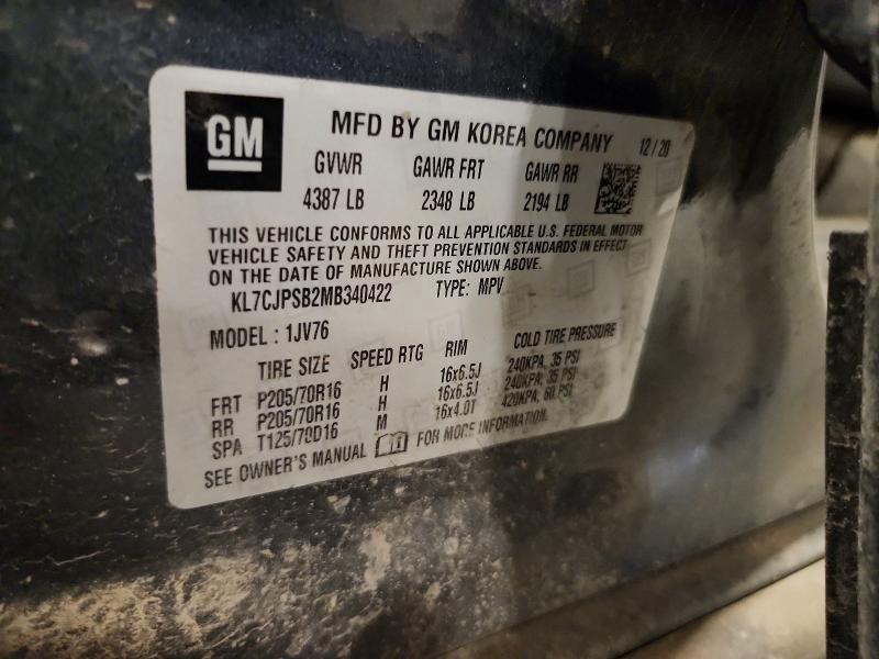 60941896 :رقم المزاد ، KL7CJPSB2MB340422 vin ، 2021 Chevrolet Trax مزاد بيع