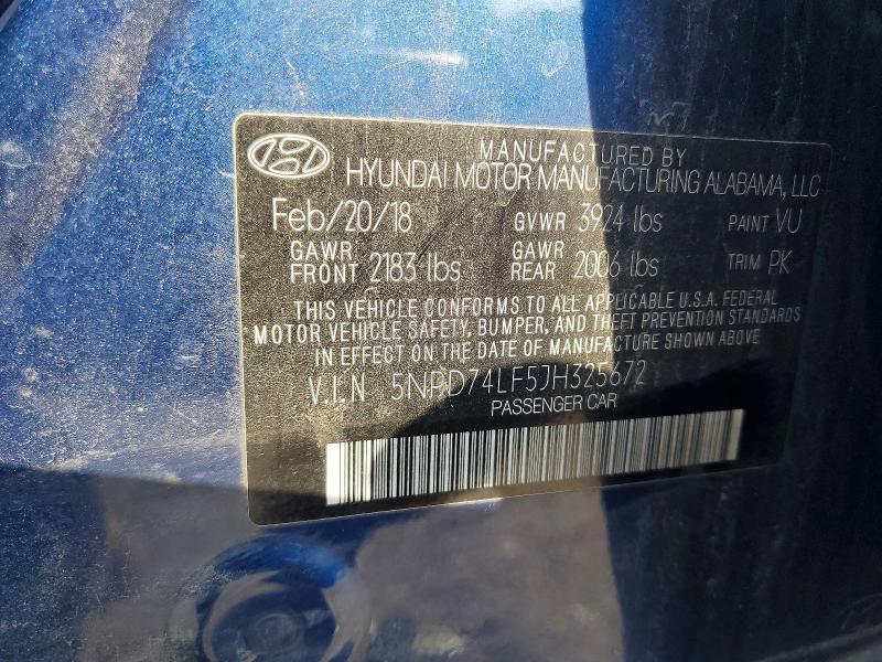 Продаж на аукціоні авто 2018 Hyundai Elantra, vin: 5NPD74LF5JH325672, номер лоту: 61186186
