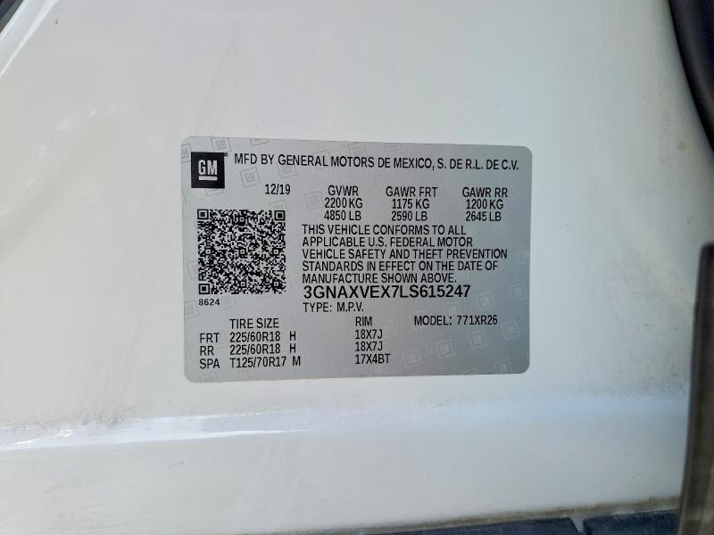 2020 Chevrolet Equinox მანქანა იყიდება აუქციონზე, vin: 3GNAXVEX7LS615247, აუქციონის ნომერი: 62076256