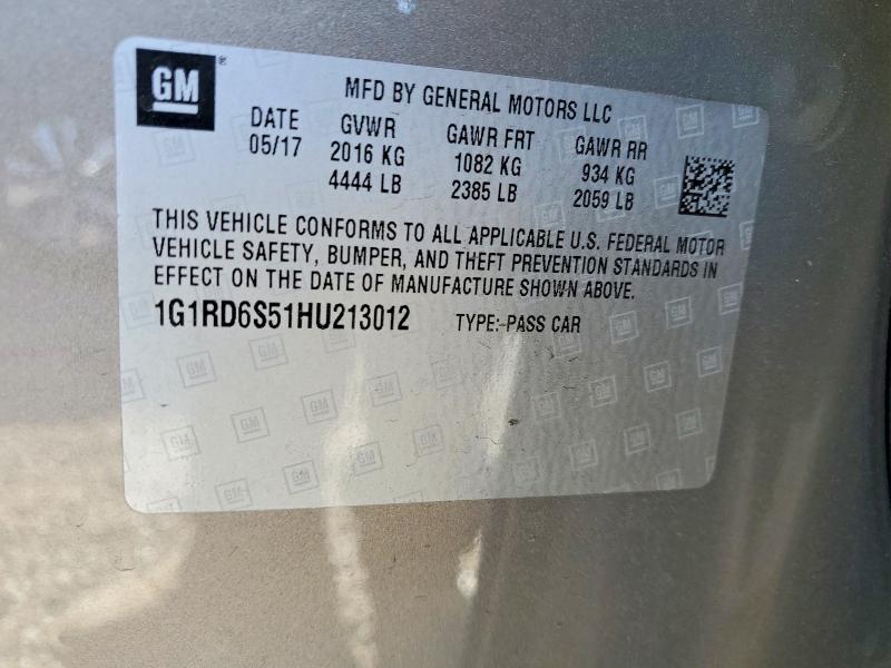 61534046 :رقم المزاد ، 1G1RD6S51HU213012 vin ، 2017 Chevrolet Volt مزاد بيع