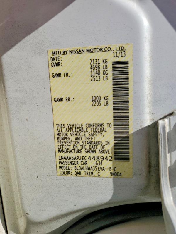 2014 Nissan Maxima მანქანა იყიდება აუქციონზე, vin: 1N4AA5AP2EC448942, აუქციონის ნომერი: 60307166