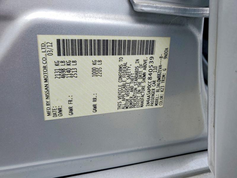 Aukcja sprzedaży 2012 Nissan Maxima, vin: 1N4AA5AP0CC840539, numer aukcji: 60626276