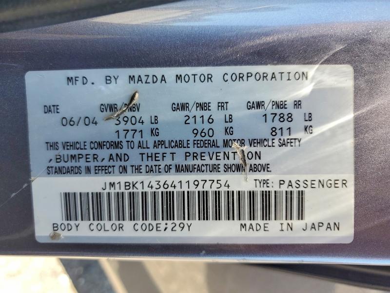 Aukcja sprzedaży 2004 Mazda 3, vin: JM1BK143641197754, numer aukcji: 61440206