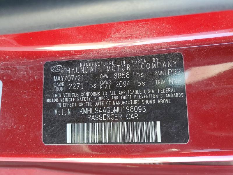 2021 Hyundai Elantra მანქანა იყიდება აუქციონზე, vin: KMHLS4AG5MU198093, აუქციონის ნომერი: 62103946