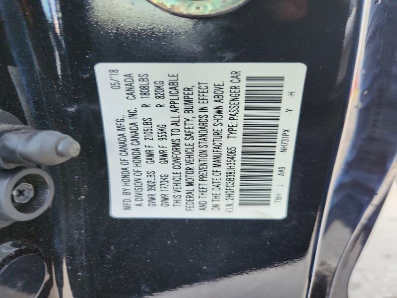 59296746 :رقم المزاد ، 2HGFC3B38JH354065 vin ، 2018 Honda Civic مزاد بيع