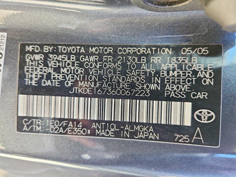 Aukcja sprzedaży 2006 Scion Tc, vin: JTKDE167360067223, numer aukcji: 62874116