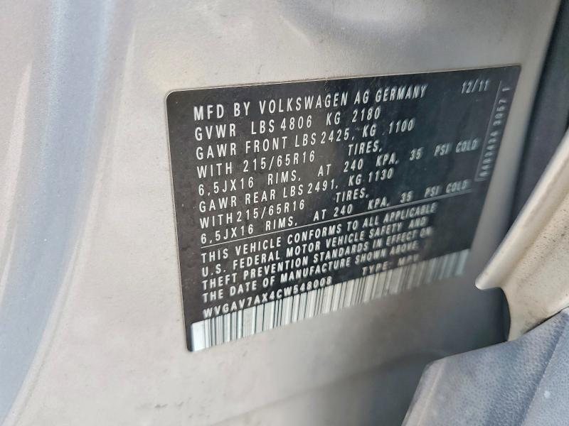 Aukcja sprzedaży 2012 Volkswagen Tiguan, vin: WVGAV7AX4CW548008, numer aukcji: 59898976