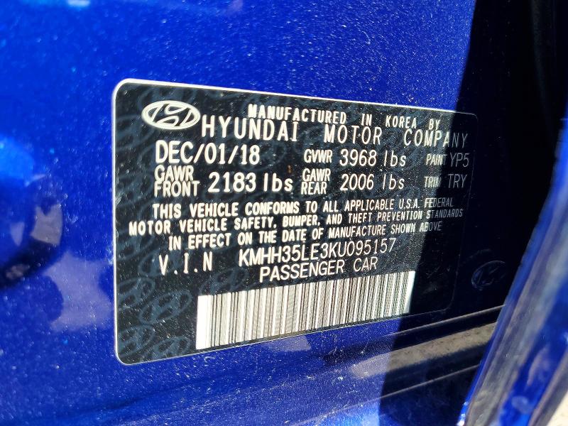 62827936 :رقم المزاد ، KMHH35LE3KU095157 vin ، 2019 Hyundai Elantra Gt مزاد بيع