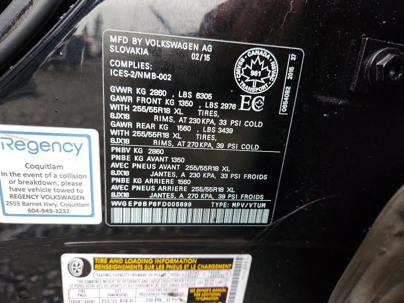 Aukcja sprzedaży 2015 Volkswagen Touareg, vin: WVGEP9BP8FD005699, numer aukcji: 61585746