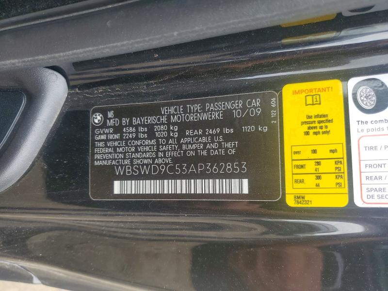 Продаж на аукціоні авто 2010 Bmw M3, vin: WBSWD9C53AP362853, номер лоту: 62294496