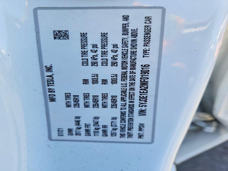 Продаж на аукціоні авто 2021 Tesla Model 3, vin: 5YJ3E1EA2MF019016, номер лоту: 60811116