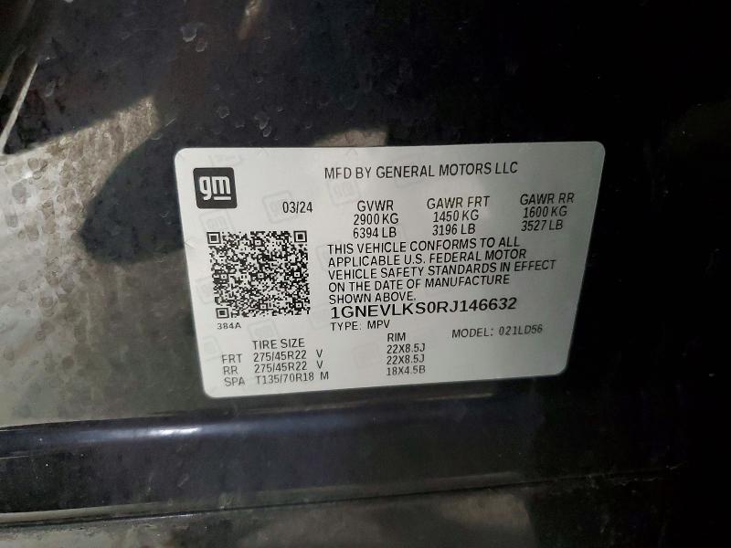 Aukcja sprzedaży 2024 Chevrolet Traverse, vin: 1GNEVLKS0RJ146632, numer aukcji: 61538526
