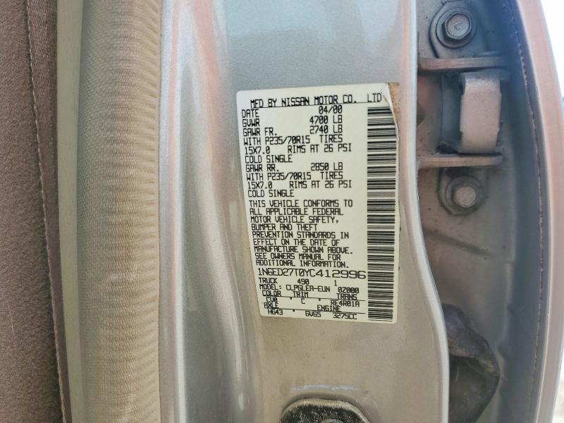 Aukcja sprzedaży 2000 Nissan Frontier, vin: 1N6ED27T0YC412996, numer aukcji: 63181256