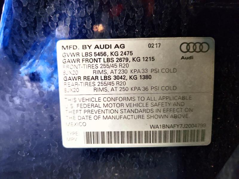 58948176 :رقم المزاد ، WA1BNAFY7J2004799 vin ، 2018 Audi Q5 مزاد بيع