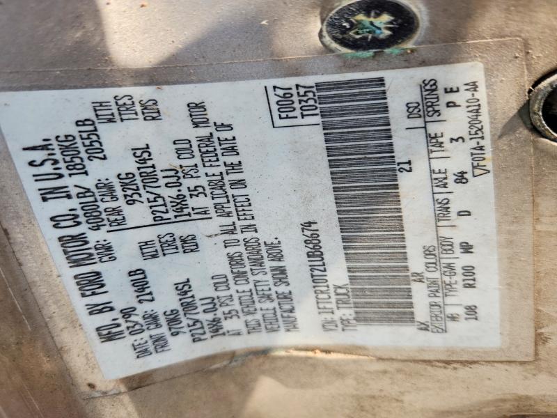 1990 Ford Ranger მანქანა იყიდება აუქციონზე, vin: 1FTCR10T2LUB68674, აუქციონის ნომერი: 60804916