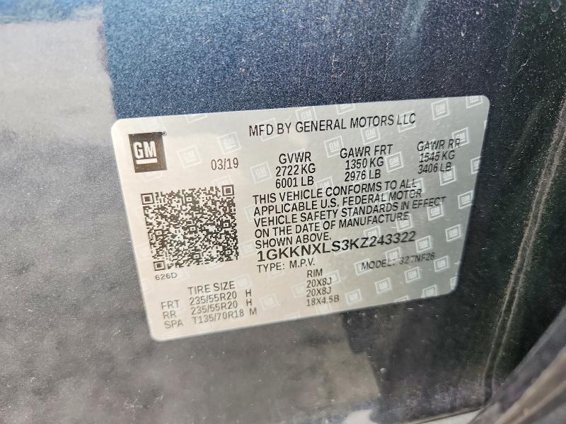 Aukcja sprzedaży 2019 Gmc Acadia, vin: 1GKKNXLS3KZ243322, numer aukcji: 62761536