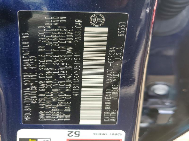 2021 Toyota Camry მანქანა იყიდება აუქციონზე, vin: 4T1S11AKXMU514511, აუქციონის ნომერი: 62702706