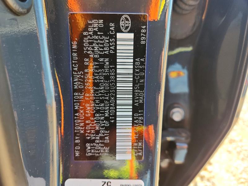 2025 Toyota Camry მანქანა იყიდება აუქციონზე, vin: 4T1DBADK2SU538851, აუქციონის ნომერი: 60293916