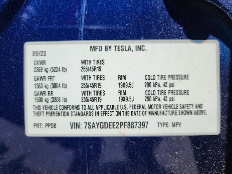 Продажа на аукционе авто 2023 Tesla Model Y, vin: 7SAYGDEE2PF887397, номер лота: 60935906