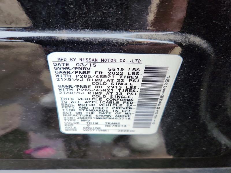 62253206 :رقم المزاد ، JN8CS1MW9FM483716 vin ، 2015 Infiniti Qx70 مزاد بيع
