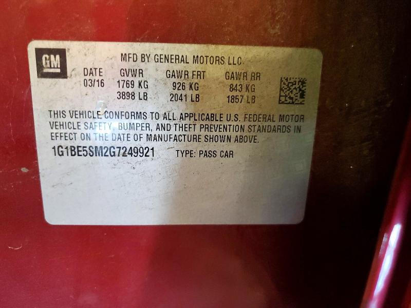 Продаж на аукціоні авто 2016 Chevrolet Cruze, vin: 1G1BE5SM2G7249921, номер лоту: 59996336