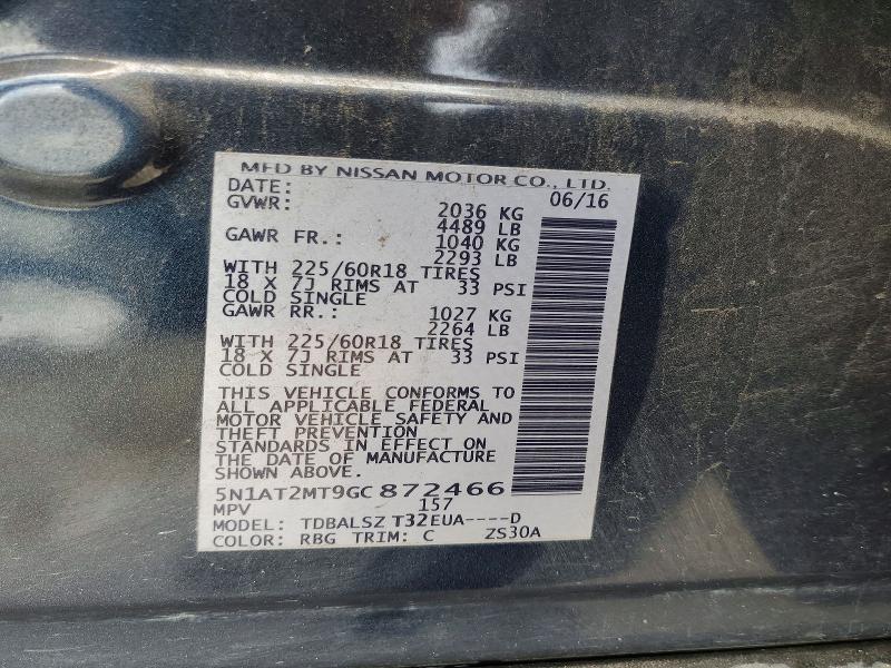 Aukcja sprzedaży 2016 Nissan Rogue, vin: 5N1AT2MT9GC872466, numer aukcji: 61085056