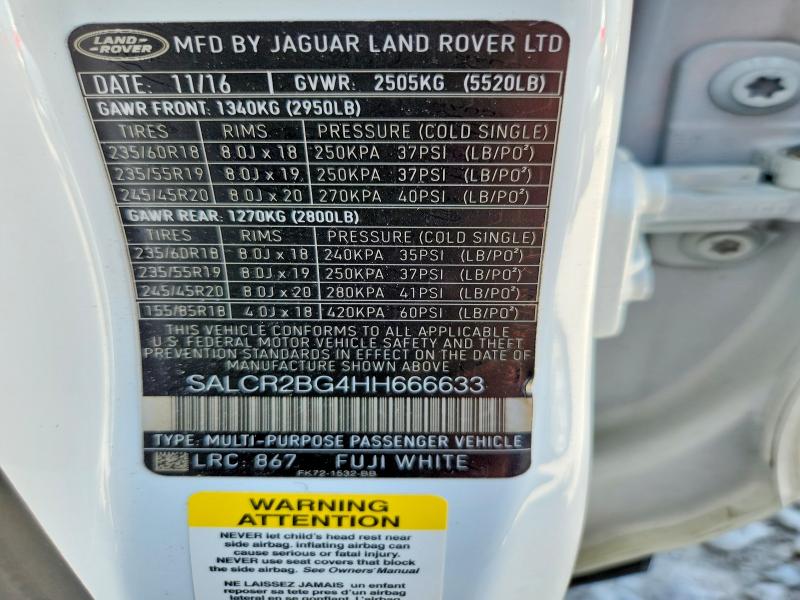 Продажа на аукционе авто 2017 Land Rover Discovery Sport, vin: SALCR2BG4HH666633, номер лота: 59598156