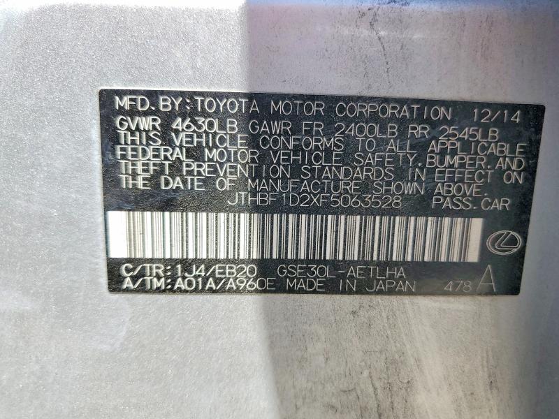 Aukcja sprzedaży 2015 Lexus Is, vin: JTHBF1D2XF5063528, numer aukcji: 62997286