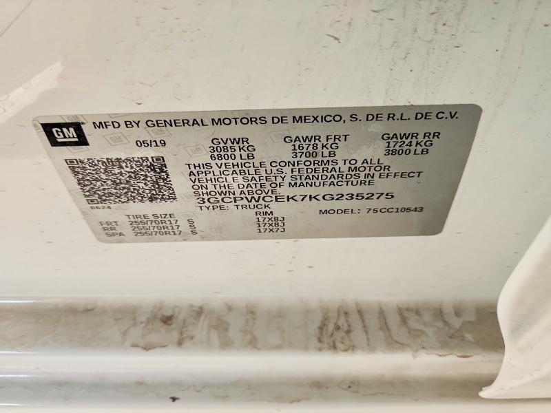 62330786 :رقم المزاد ، 3GCPWCEK7KG235275 vin ، 2019 Chevrolet Silverado مزاد بيع