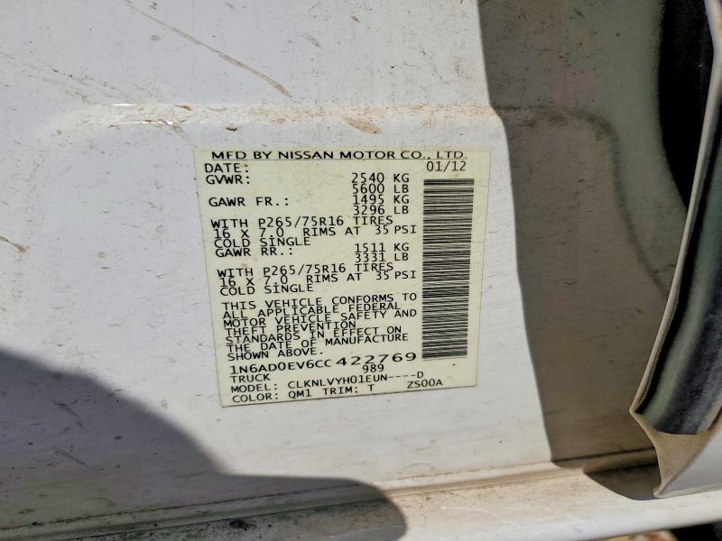 2012 Nissan Frontier მანქანა იყიდება აუქციონზე, vin: 1N6AD0EV6CC422769, აუქციონის ნომერი: 60873986