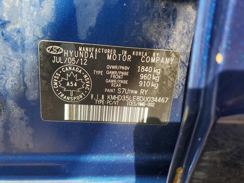 2013 Hyundai Elantra Gt მანქანა იყიდება აუქციონზე, vin: KMHD35LE8DU034467, აუქციონის ნომერი: 60129056