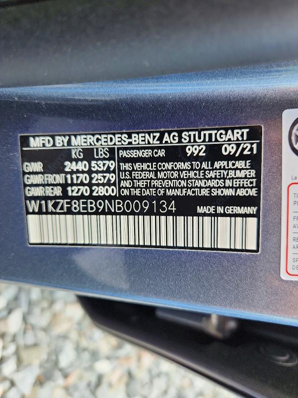 Продажа на аукционе авто 2022 Mercedes-benz E, vin: W1KZF8EB9NB009134, номер лота: 52360916