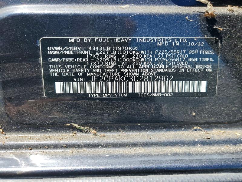 Продажа на аукционе авто 2013 Subaru Xv Crosstrek, vin: JF2GPAKC3D2812962, номер лота: 62311626