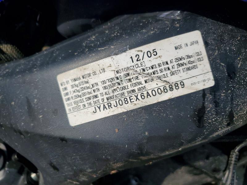 Aukcja sprzedaży 2006 Yamaha Fz6, vin: JYARJ08EX6A006889, numer aukcji: 59778586