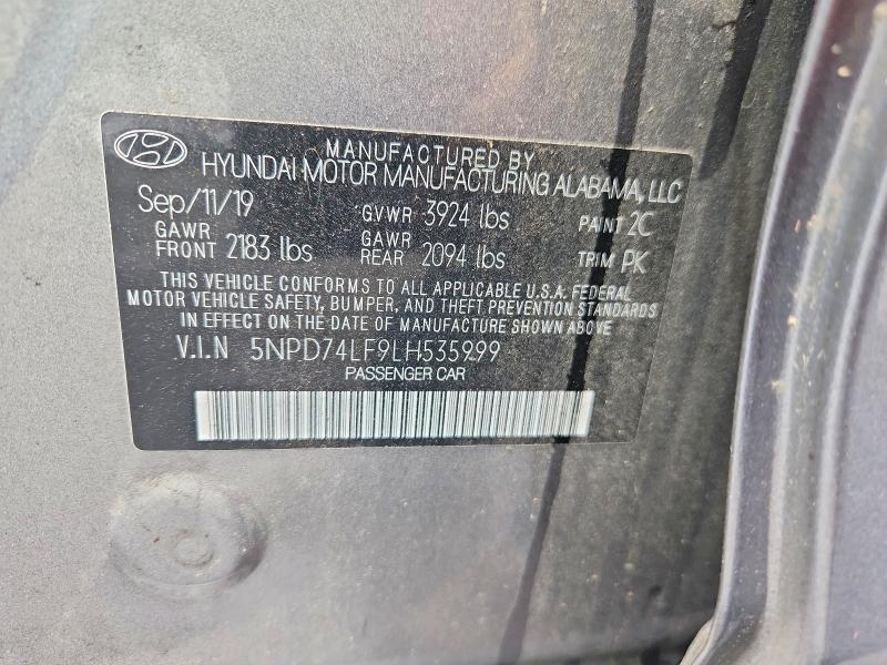 2020 Hyundai Elantra მანქანა იყიდება აუქციონზე, vin: 5NPD74LF9LH535999, აუქციონის ნომერი: 60591636