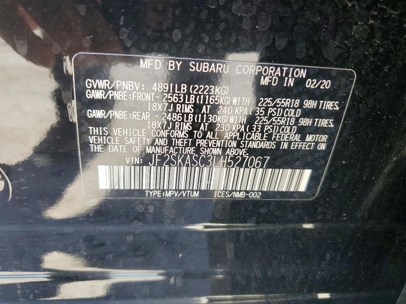 Aukcja sprzedaży 2020 Subaru Forester, vin: JF2SKASC3LH527067, numer aukcji: 59309156