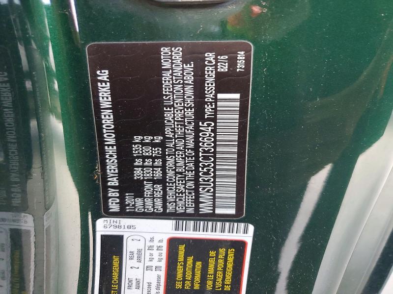 Aukcja sprzedaży 2012 Mini Cooper, vin: WMWSU3C53CT366945, numer aukcji: 59699796