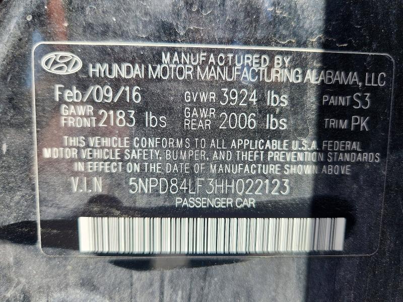 61604606 :رقم المزاد ، 5NPD84LF3HH022123 vin ، 2017 Hyundai Elantra مزاد بيع