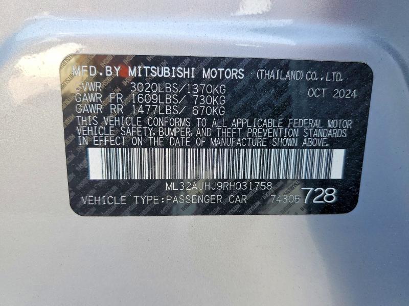 Продаж на аукціоні авто 2024 Mitsubishi Mirage, vin: ML32AUHJ9RH031758, номер лоту: 61007676