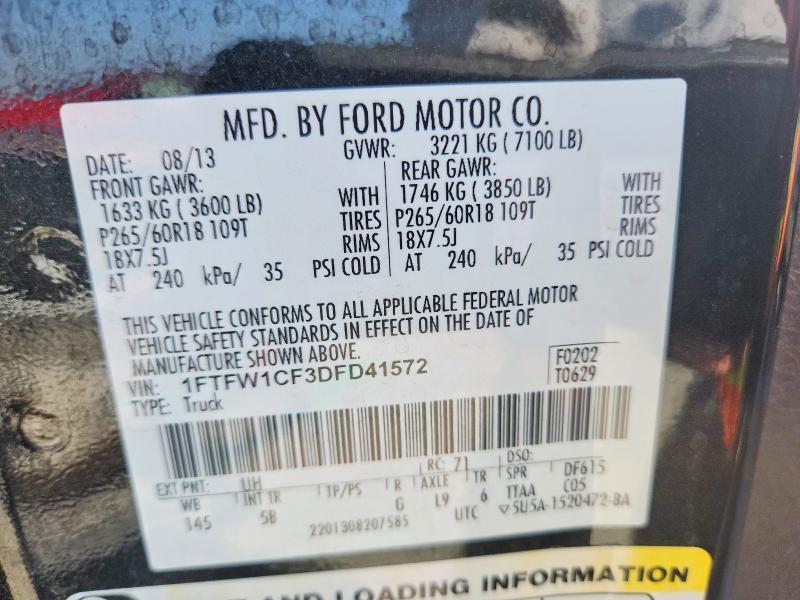 2013 Ford F150 მანქანა იყიდება აუქციონზე, vin: 1FTFW1CF3DFD41572, აუქციონის ნომერი: 60209266