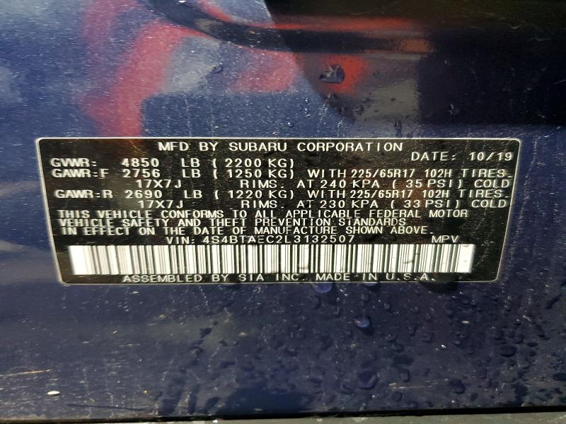 Aukcja sprzedaży 2020 Subaru Outback, vin: 4S4BTAEC2L3132507, numer aukcji: 62059356