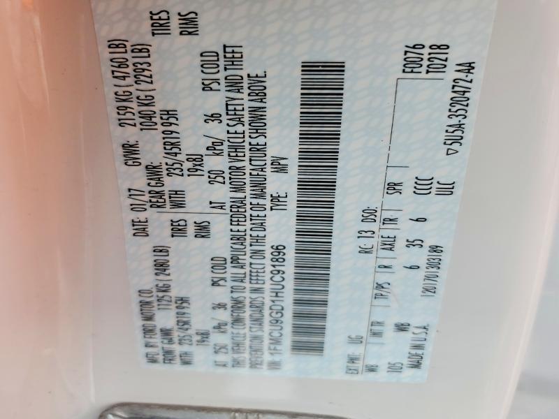 62426916 :رقم المزاد ، 1FMCU9GD1HUC91896 vin ، 2017 Ford Escape مزاد بيع
