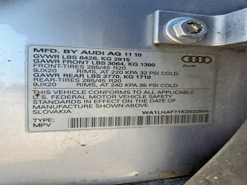 Aukcja sprzedaży 2019 Audi Q7, vin: WA1LHAF71KD022904, numer aukcji: 59032136