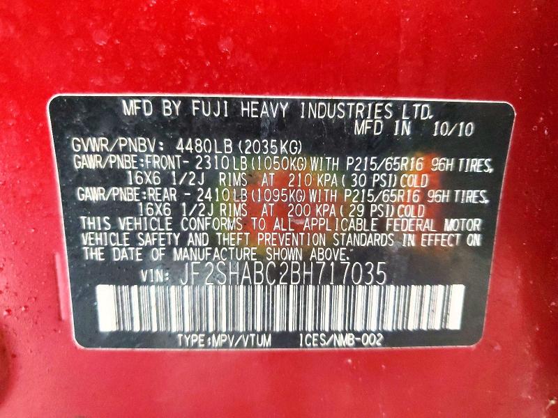Продаж на аукціоні авто 2011 Subaru Forester, vin: JF2SHABC2BH717035, номер лоту: 58203836